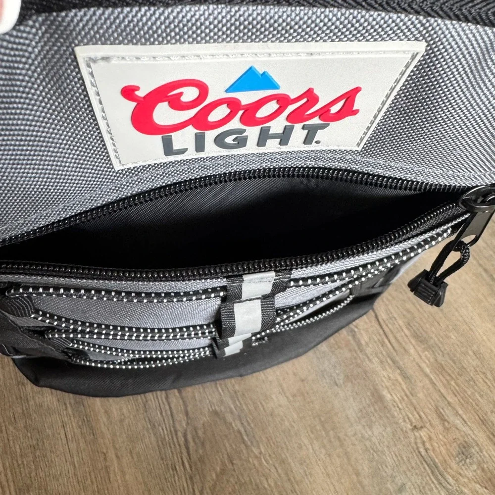 Coors Light 3 Zip Pocket Promo Backpack Grey Black‎ Bungee Cord Tailgate Bag